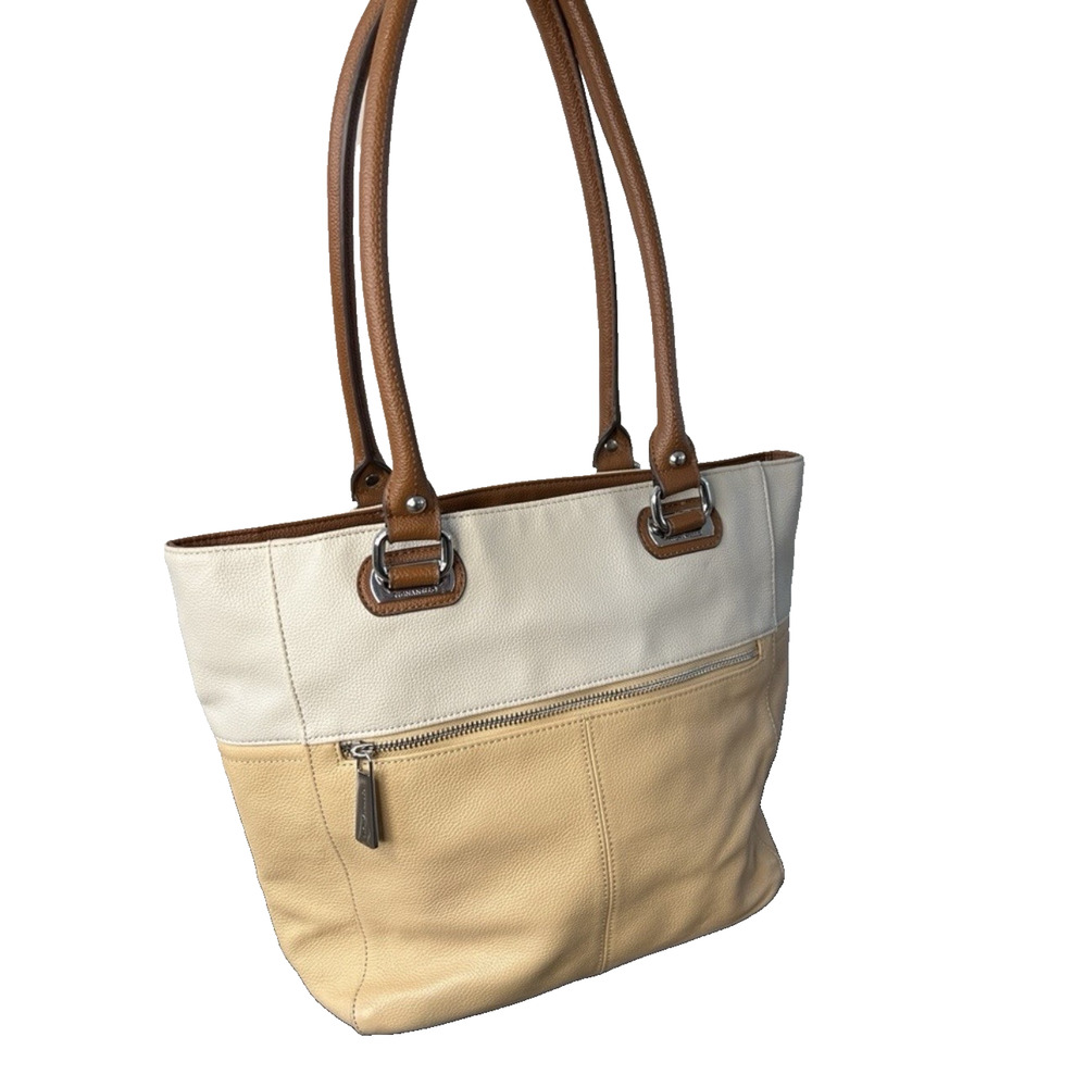 Tigananello Color Block Handbag Shoulderbag Purse Tote white cream tan brown